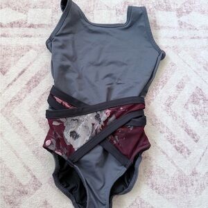 Gray and Maroon Wrap Kids Leotard